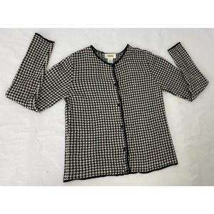 Talbots 100% Silk Houndstooth Cardigan Sweater Black White - Women's Size 4